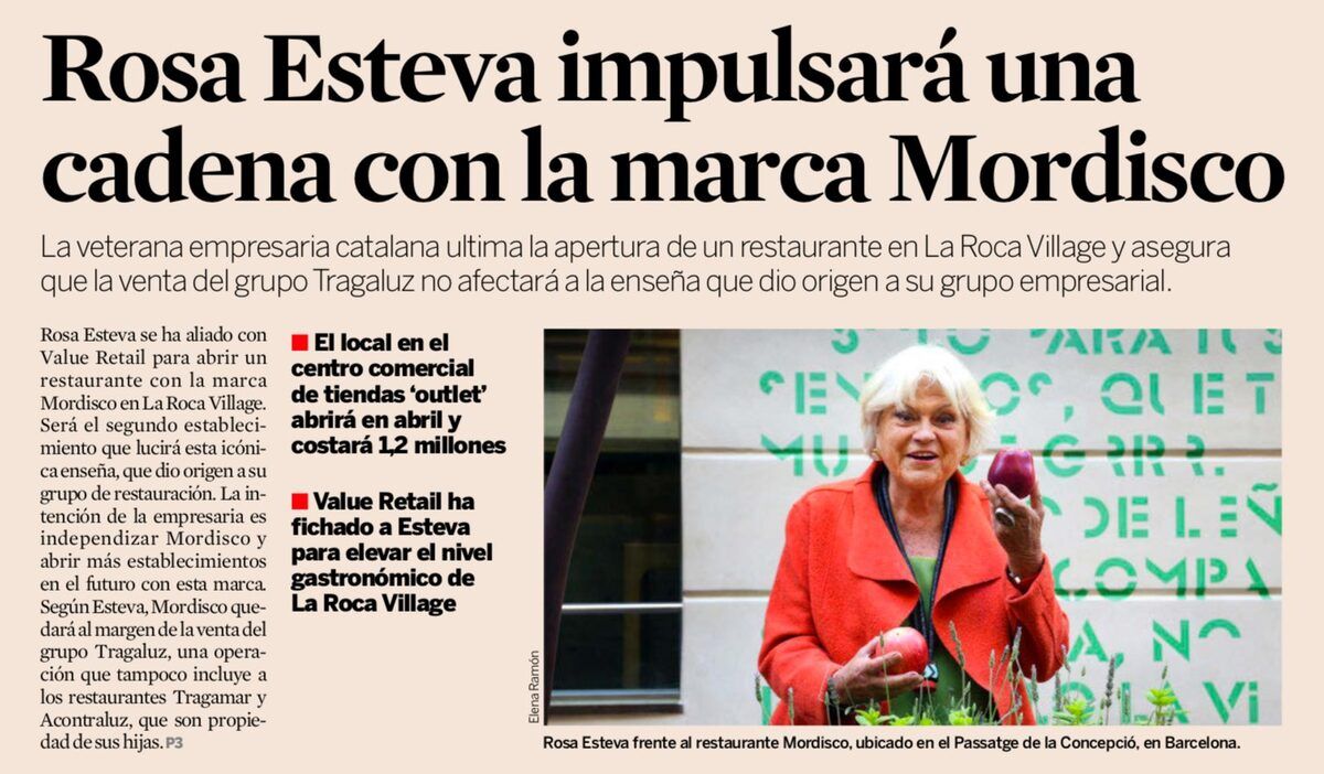 Recorte de prensa: Rosa Esteva impulsará una cadena con la marca Mordisco